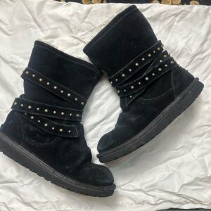 UGG Black Suede Winter Boots with Pearl Studded Straps